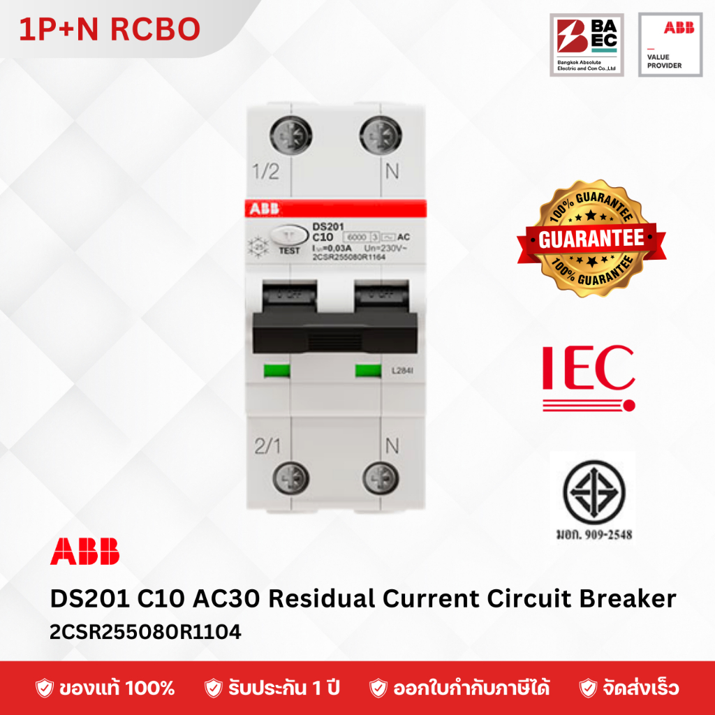 ABB DS201 C10 AC30 Residual Current Circuit Breaker with Overcurrent Protection