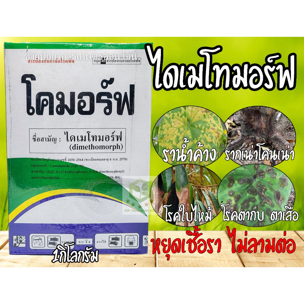1กิโล โคมอร์ฟ ไดเมโทมอร์ฟ 50% สารเดียวกับ ฟอรัม สารป้องกันและกำจัดโรคพืช ราน้ำค้าง ใบไหม้ ใบลาย ตากบตาเสือ เชื้อราต่างๆ