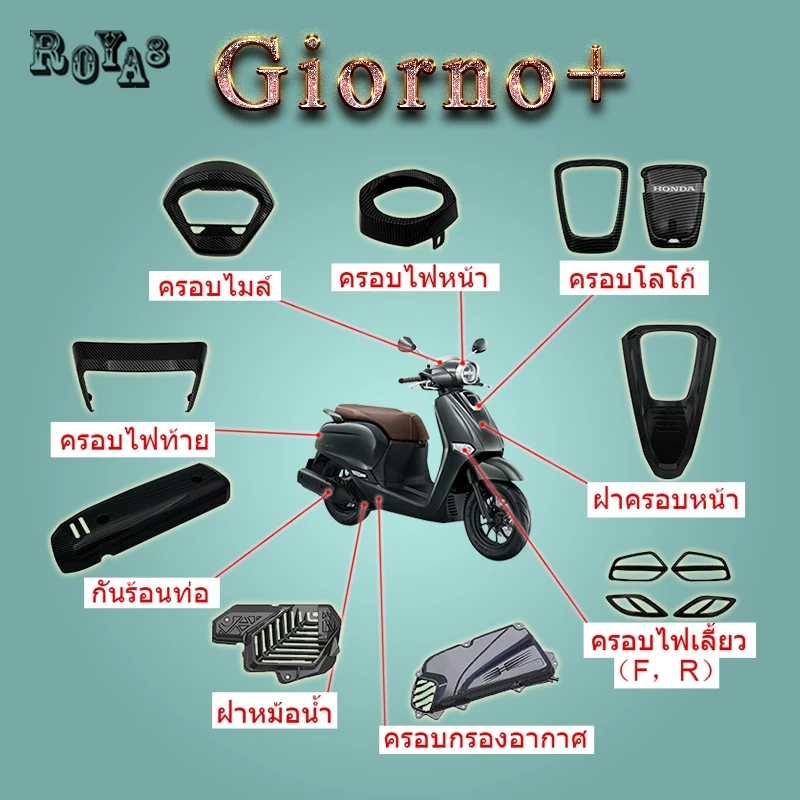 ชุดแต่งเคฟล่า Honda Giorno ฝาครอบหน้า กันร้อนท่อ ครอบไมล์ ครอบไฟหน้า