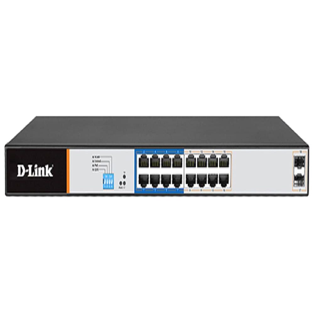 SWITCH (สวิตซ์) D-LINK DGS-F1018P-E 250M 16-Port Gigabit PoE/PoE+ and 2 SFP Uplink Ports