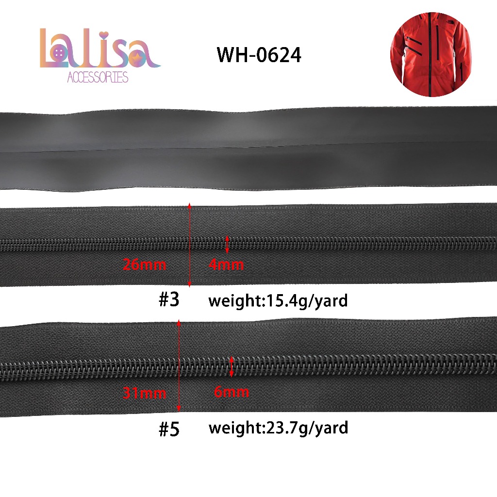 ซิปกันน้ำ ซิปซ่อน สำหรับเสื้อแจ็คเก็ตสำหรับกิจกรรมกลางแจ้งเบอร์ 3#,5# waterproof zipper (E-1-E2,WH-0624)
