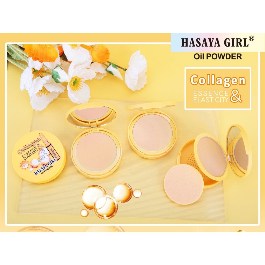 (JH3824) HASAYA GIRL Collagen Essence & Elasticity Oil Powder แป้งพัฟ คอลลาเจน เนื้อเนียน คุมมัน ติดทน (ขนาด 11 ก.)