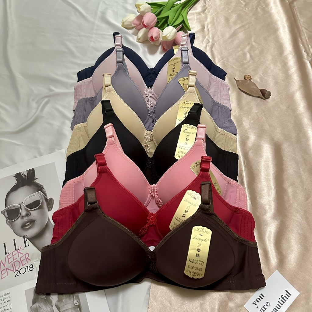 เสื้อชั้นในผู้หญิง ระบายอากาศได้ ผ้านุ่ม ยืดหยุ่นดี 3ตะขอ ไม่มีโครง ฟองบาง คัพB ยกทรงคุณภาพสูง 8สี [36-42]
