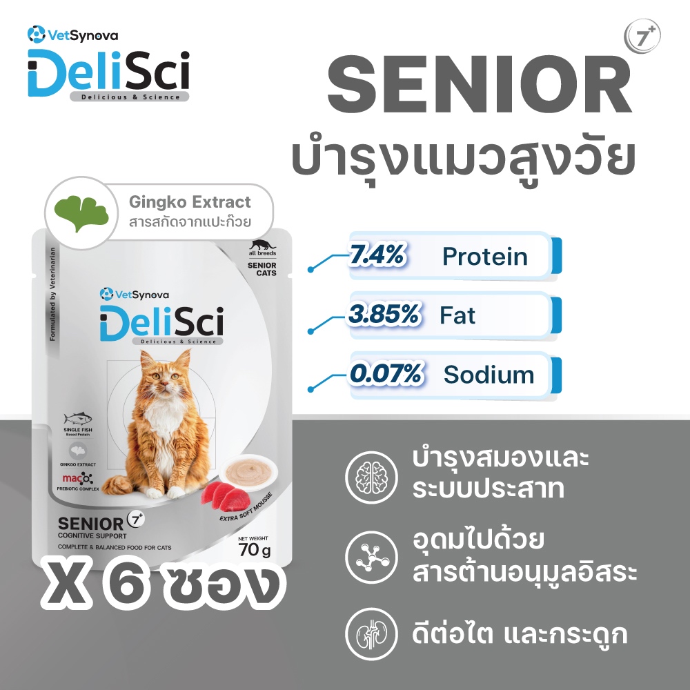 DeliSci Senior สูตรบำรุงสำหรับแมวสูงวัย 6 ซอง