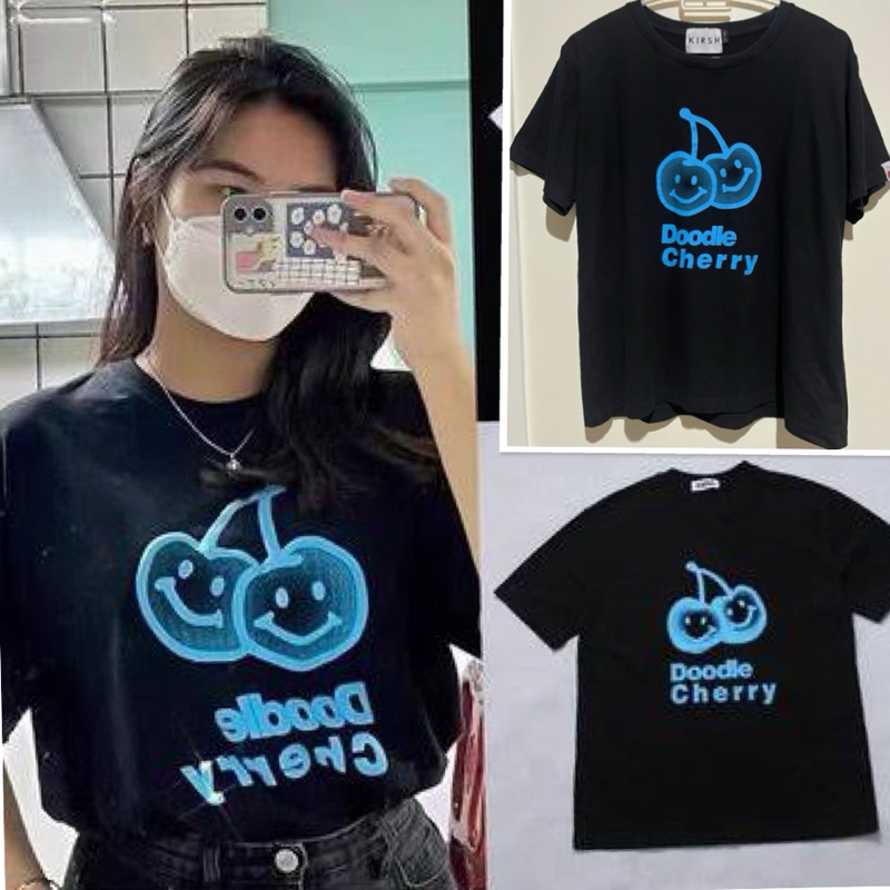fashion : Krish cherry 🍒  เสื้อยืดคอกลม สีดำ