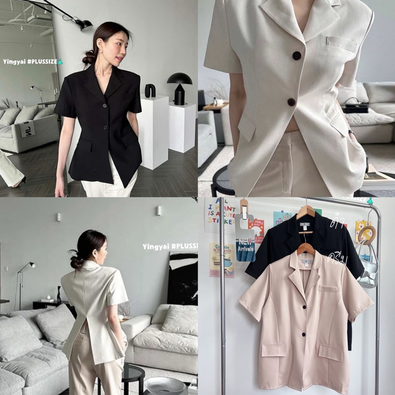 (YY) เบเซอร์แขนสั้น ผ่าหลัง ใส่ทำงาน ใส่เที่ยว ดูดีมากๆ เสื้อผ้าสาวอวบอ้วน พลัสไซส์ ไซส์ใหญ่