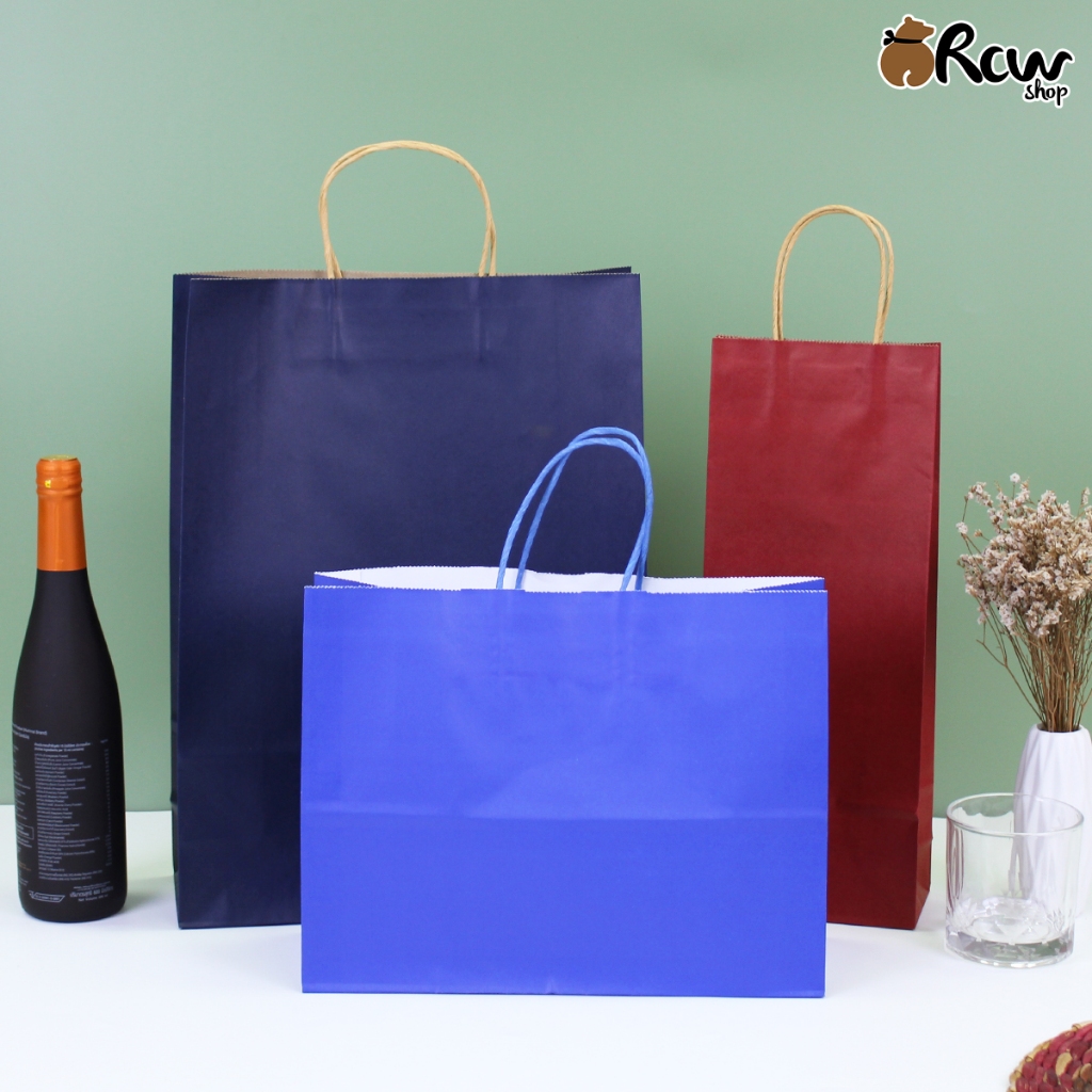 ถุงกระดาษหูเกลียว เซ็ตสีเข้ม (แพ็ค 25 ใบ , 6 ขนาด 5 สี) ถุงกระดาษใส่สินค้า ของชำร่วย จัดเซ็ตของว่าง