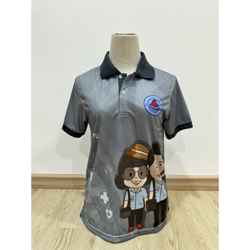 เสื้ออสม เทา อสม4.0 ผ้าพิมพ์ลาย ใส่สบายไม่ร้อน