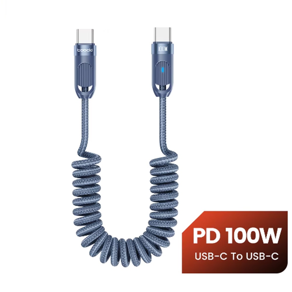 (ของใหม่ แท้100%) สายชาร์จเร็วแบบสปริง ยืดหด PD 100W พร้อมไฟ LED ความยาว 1.8 เมตร Too cki PD 100W Fast Charging USB C