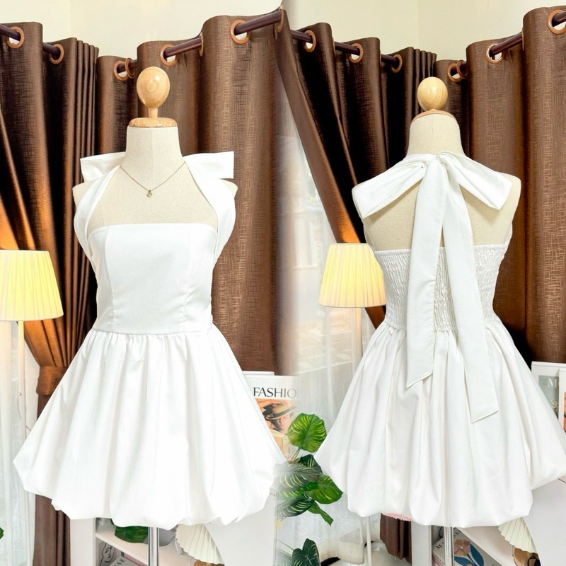 Minidress น่ารักทรงบอลลูนผูกโบว์หลัง ( BJ-2 )