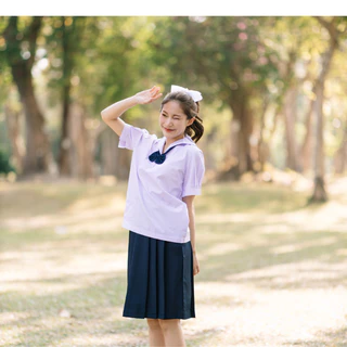 เสื้อนักเรียน คอปกทหารเรือ เสื้อนักเรียนหญิง ม.ต้น อก 30-54 นิ้ว ✅ฟรี ปักชื่อ✅