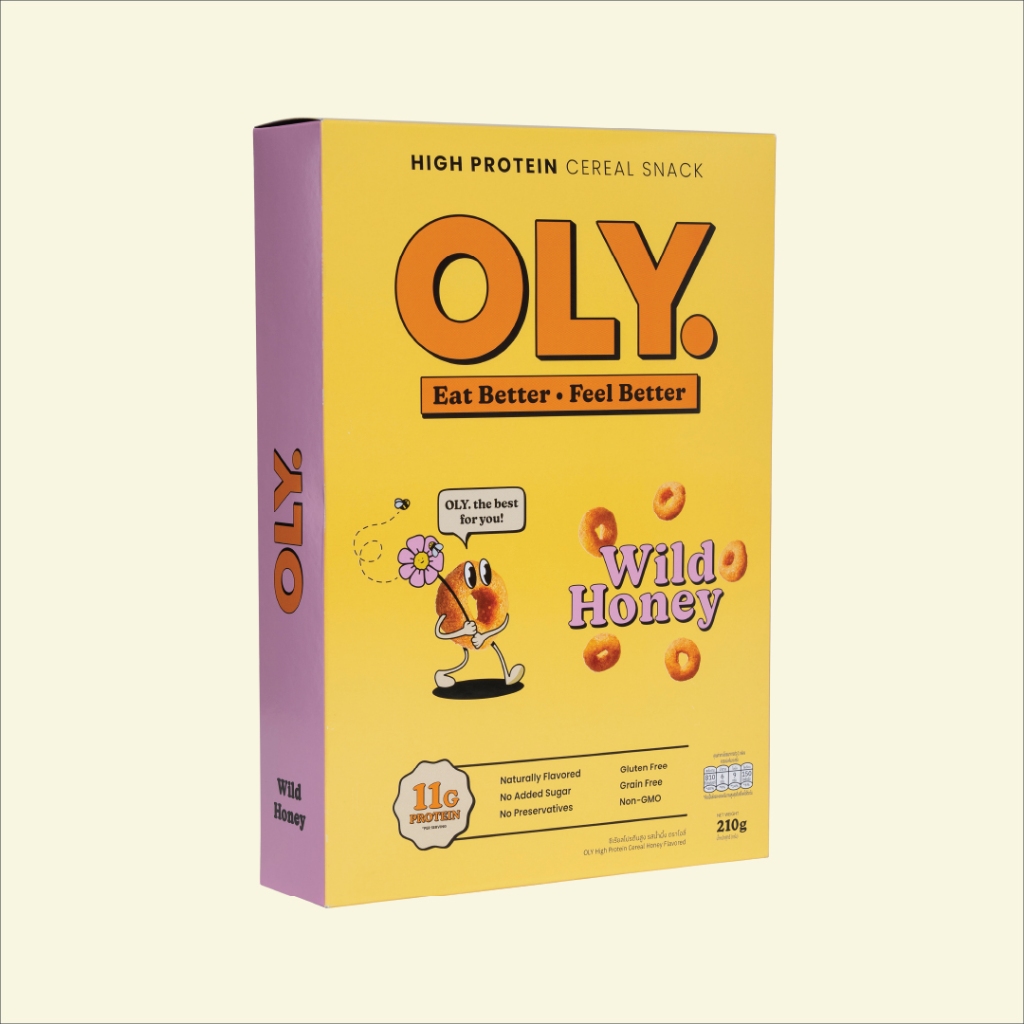 OLY. โอลี่ ซีเรียลโปรตีนสูง รส​ น้ำผึ้ง High Protein Cereal Snack - Wild Honey Flavor (35 g / 210 g)