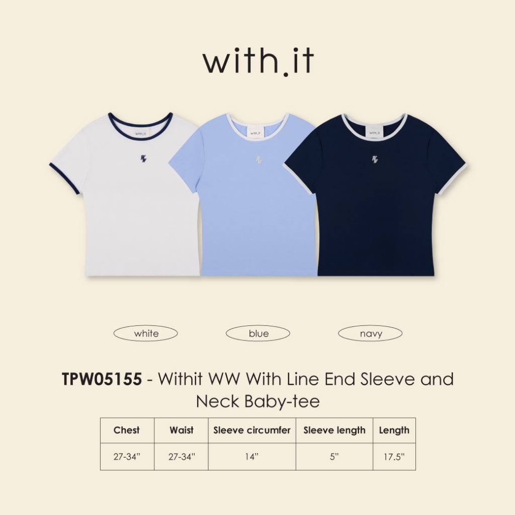 with.ti.store- TPW05155 เสื้อยืดเบบี้ทีวิทอิทดับบลิวกุ้นขอบเเขนเเละคอ