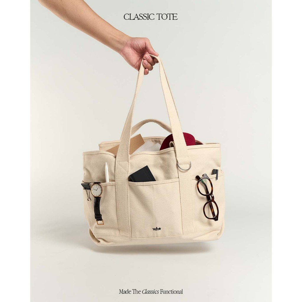 WHISPERWHITE – CLASSIC TOTE กระเป๋าผ้าแคนวาส ซับในไนลอน ใส่โน๊ตบุ๊ค และแลปท็อป 15 นิ้วได้