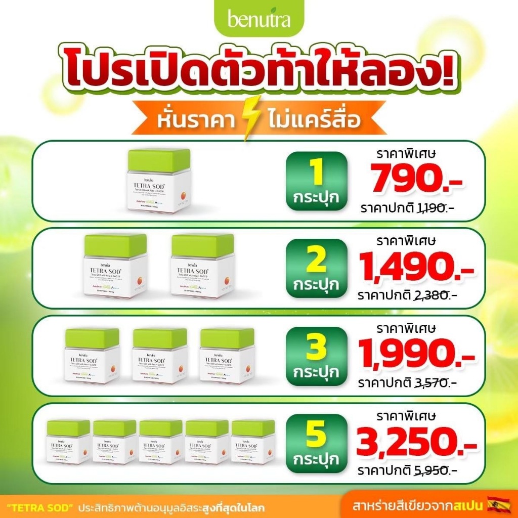 Benutra Tetra SOD with Asta + CoQ10 เตตระ เอสโอดี ลดริ้วรอย  ต้านแก่ ชะลอวัย กระ จุดด่างดำ ผิวใส