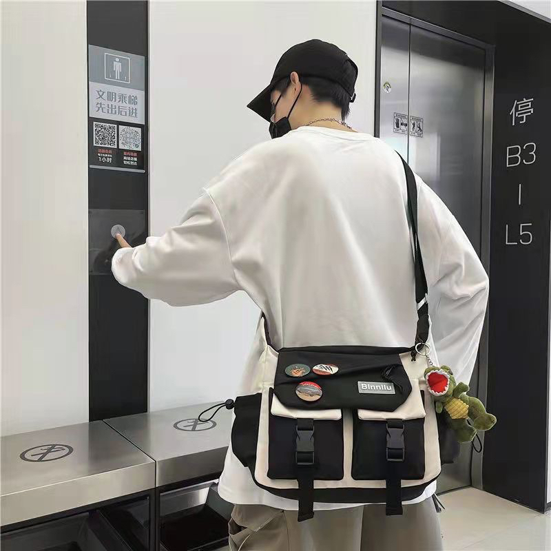 (B5054)พร้อมส่ง กระเป๋าสะพายข้าง ผ้าไนลอน สไตล์เกาหลี ฮาราจูกุ ความจุขนาดใหญ่ ลำลอง สำหรับผู้หญิงผู้ชาย（ไม่มีเข็มกลัด)