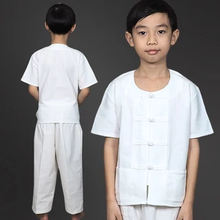 ( ม่อฮ่อมแพร่ ) ชุดขาว กินเจ ปฏิบัติธรรมเด็ก เด็ก 1-15 ปี ( ทั้งชุด / เฉพาะเสื้อ / เฉพาะกางเกง) ฝ้ายแท้ 100% ไม่บาง