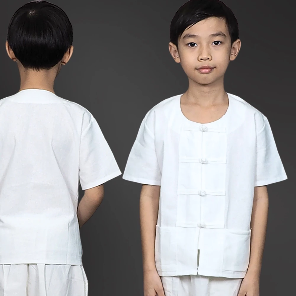 ( ม่อฮ่อมแพร่ ) ชุดขาว กินเจ ปฏิบัติธรรมเด็ก เด็ก 1-15 ปี ( ทั้งชุด / เฉพาะเสื้อ / เฉพาะกางเกง) ฝ้ายแท้ 100% ไม่บาง