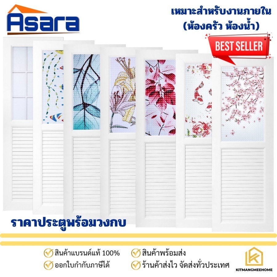 พร้อมส่ง!! ประตูห้องน้ำ ห้องครัว uPVC GODO ประตูกระจก มีลวดลาย แบบไม่เจาะรูลูกบิด (ราคาพร้อมวงกบ)