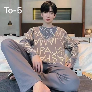 ชุดนอนผู้ชาย เสื้อเเขนยาว+ขายาว พิมลาย พร้อมส่งที่ไทย-TO
