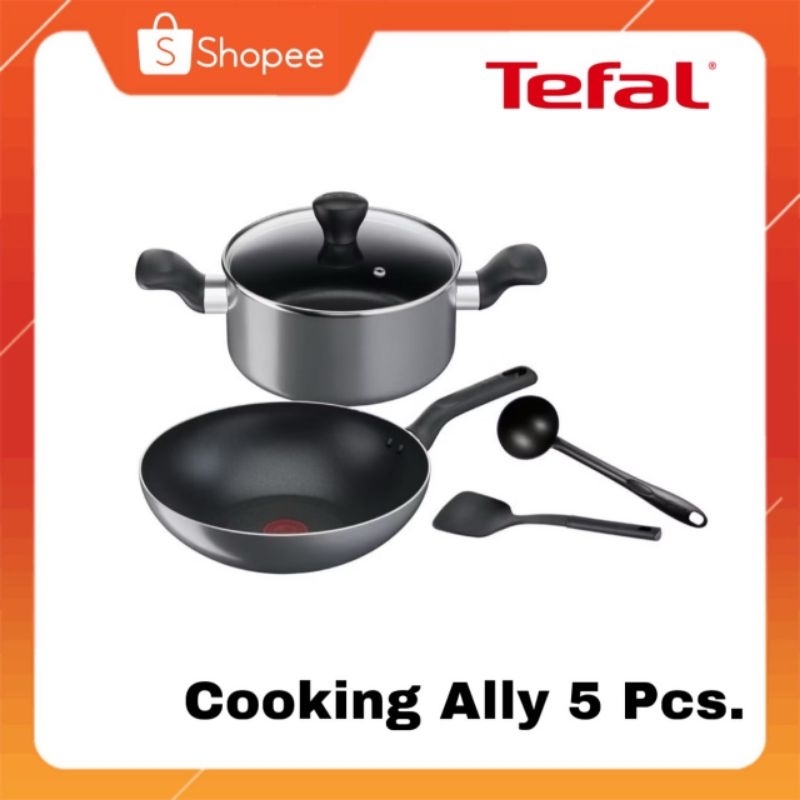 [ของแท้🔥รับประกันศูนย์ 2 ปี] Tefal เซ็ตเครื่องครัว 5 ชิ้น รุ่น Cooking Ally กระทะก้นลึก 28 ซม + หม้อ