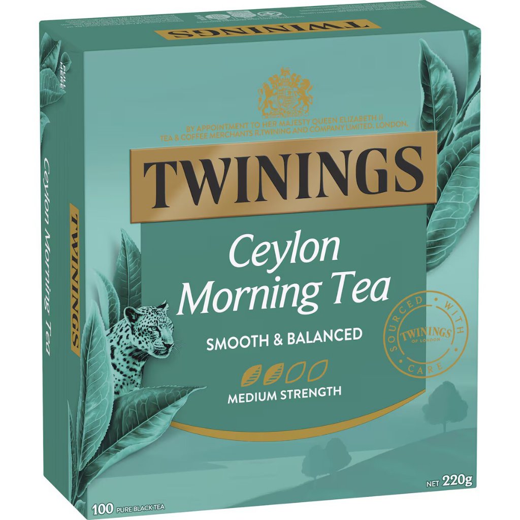 Twinings Ceylon Morning Tea Bags 100 Pack /ทไวท์นิงส์ ชาซีลอน มอร์นิ่ง 100 ถุง (ชาถุงเปลือย ไม่มีซองบรรจุแยก)
