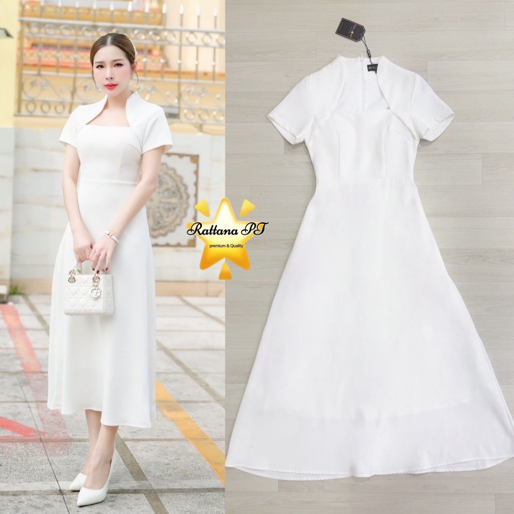 Rattana ชุดเดรสยาวสีขาวทรงสวยมาก-ขาว (*สอบถามสต๊อกก่อนกดสั่งน๊า)
