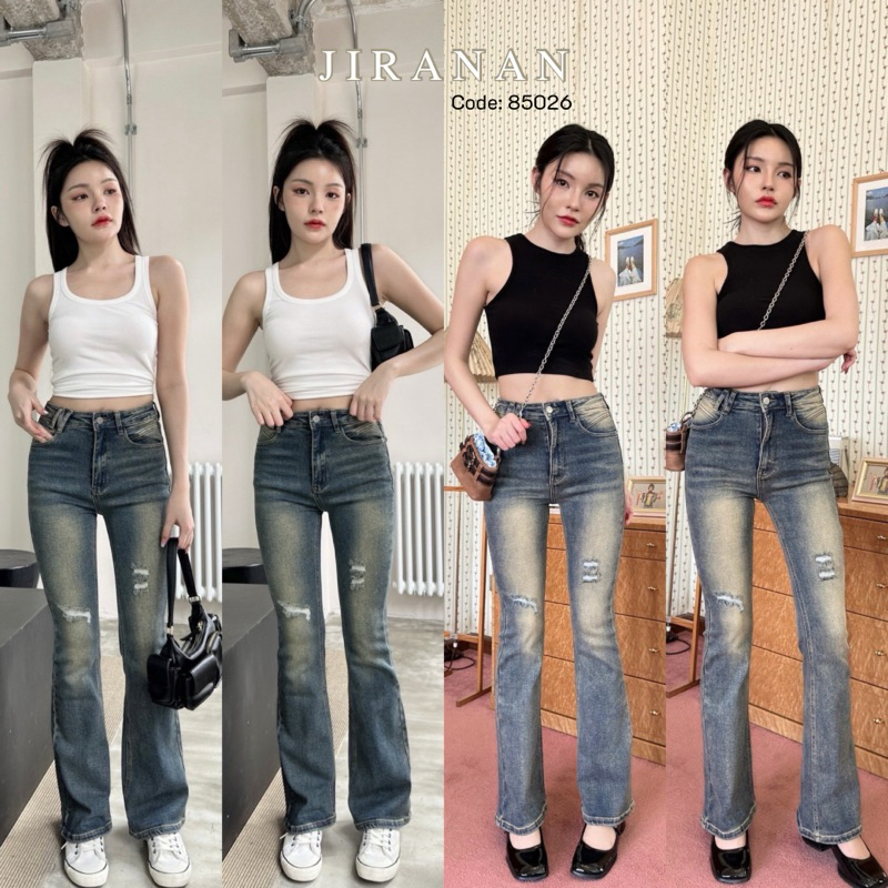 JIRANAN กางเกงยีนส์ขาม้างานฟอก ผ้าพรีเมี่ยม เฟดสีสวย code85026