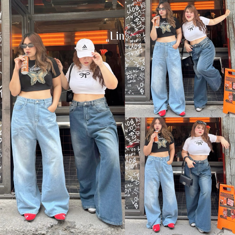 Buggy Jeans  กางเกงยีนส์ ขากระบอกใหญ่ กางเกงยีนส์สาวอวบ งานป้ายLindaa plus+ เอว34-46นิ้ว Plussize กา