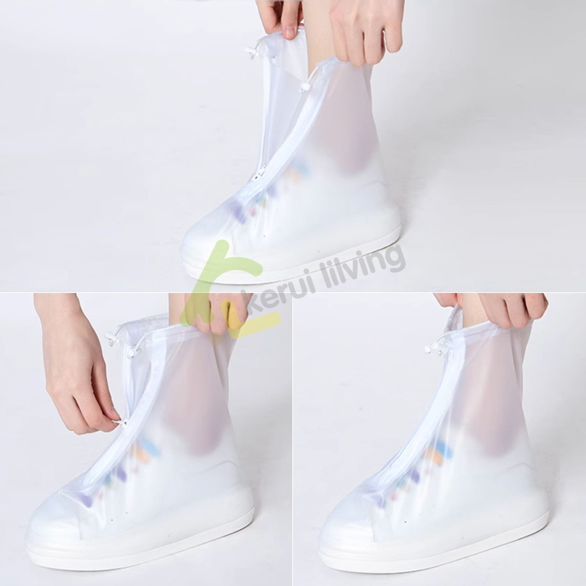 ถุงคลุมรองเท้ากันน้ำ กันเปียก พีวีซีกันลื่น ถุงคลุมรองเท้า ที่หุ้มรองเท้า PVC สวมใส่สบาย มีซิปและสายรัดข้อ