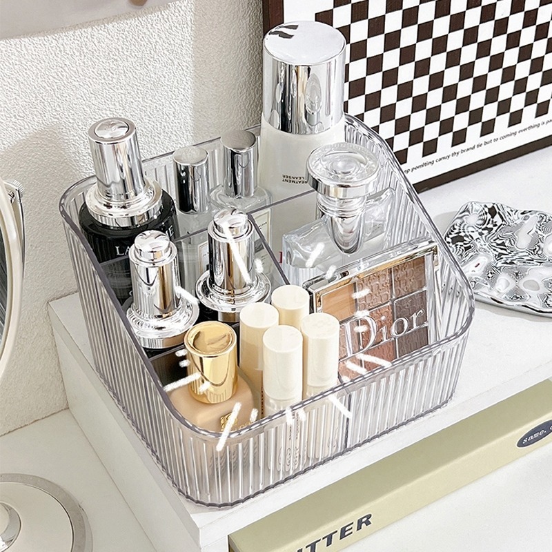 กล่องเก็บของตั้งโต๊ะ กล่องเก็บของ ประณีตและใช้งานได้หลายอย่าง กล่องเก็บของเบ็ดเตล็ด ตู้เก็บของพลาสติก 3/4 ช่อง - รูปที่ 3