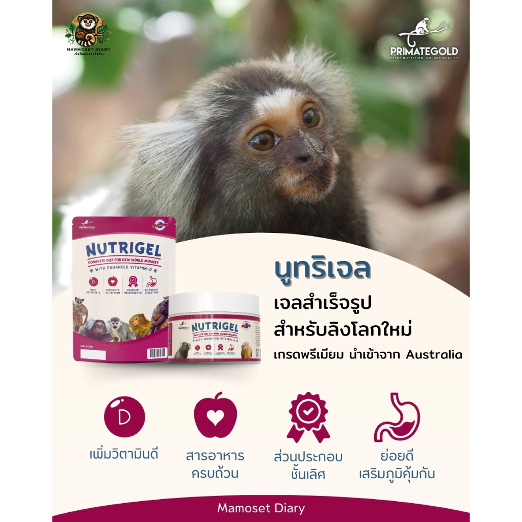 อาหารลิง NutriGel เจลลิง/อาหารแท่ง แคลเซียมลิง เหมาะกับมาโมเสท ทามารีน คาปูชิน ลิงกระรอก บุชเบบี้ นำเข้าจากออสเตรเลีย