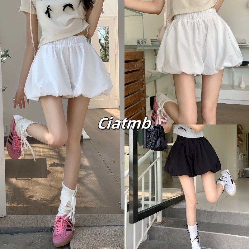 Ciatmb กางเกงสไตล์กระโปรง สไตล์ลำลอง เอวยืด แฟชั่นหลวม กางเกงสไตล์กระโปรงสีขาว