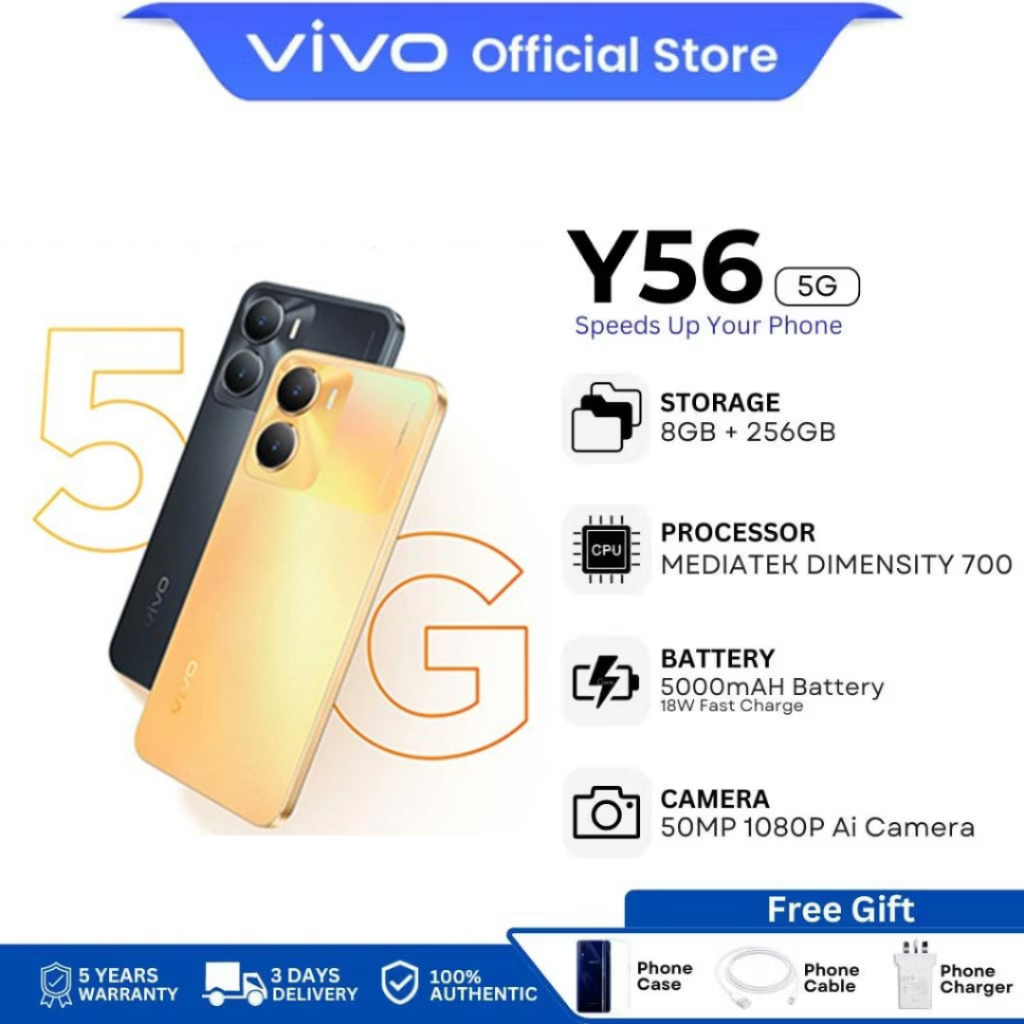 VIVO Y56 สมาร์ทโฟน (8+256GB) เครื่องใหม่ จอใหญ่ 6.51" 5000mAh ประกัน 1 ปี