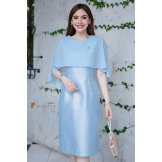 6381::DRESSชุดเดรสผ้าไหมทรงสวยแต่งแขนระบาย Clothing Women ผู้หญิง เสื้อผ้า ชีฟอง กระโปรง