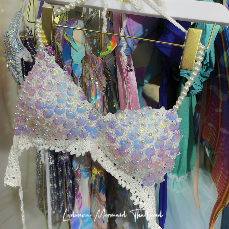 พร้อมส่งในไทย บรานางเงือก ชุดนางเงือกผู้ใหญ่ บราถักปักเลื่อมสไตล์เมอร์เมด Mermaid bra top bikini