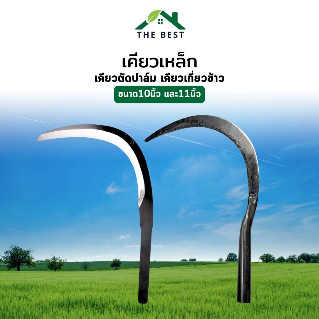 เคียวเหล็ก ตัดปาล์ม เคียวเกี่ยวข้าว เหล็กแมงกานีส ขนาด10และ11 นิ้ว แข็งแรง ทนทาน