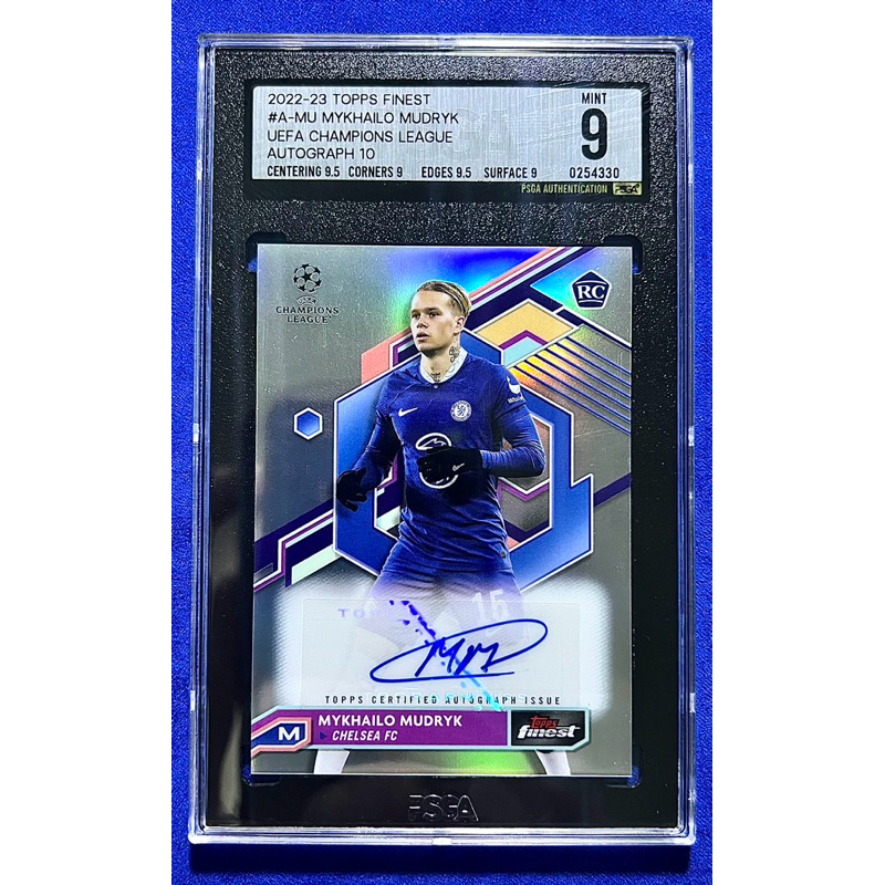 การ์ดเกรดลายเซ็นนักเตะ Mykhailo Mudryk Topps Finest UEFA Champions league Rookie RC 2022-23 เกรด PSG