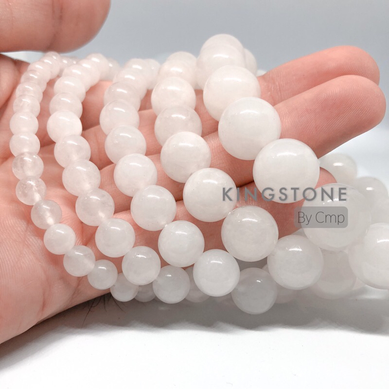 WHITE JADE หยกพม่าแท้สีขาว เป็นสัญลักษณ์ของความโชคดี ช่วยรักษาสุขภาพร่างกายให้แข็งแรง 6 8 10 12 14 มม.