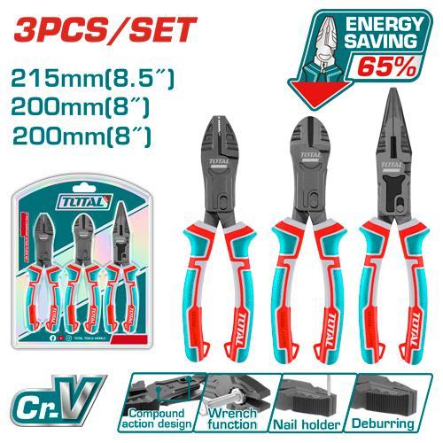 Total ชุดคีม 3 ตัวชุด รุ่นงานหนัก ผ่อนแรงได้ 65% THT2CK231S ( 3 Pcs compound action pliers set )