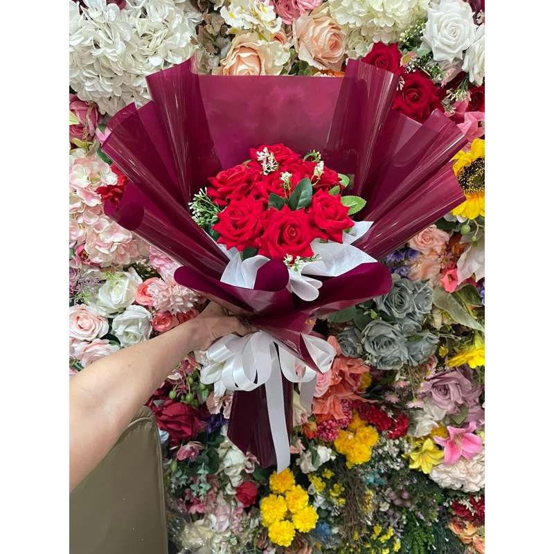 ช่อกุหลาบกำมะหยี 7 ดอก ช่อสูง 60 เซน วาเลนไทน์ ปัจฉิม วันเกิด วันครบรอบ ช่อดอกไม้ประดิษฐ์ รับปริญญา แสดงความยินดี ระลึก