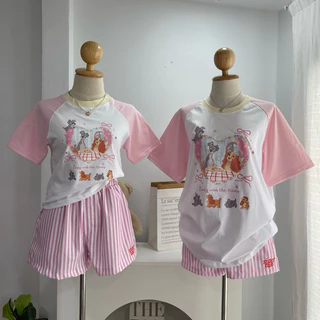 (เฉพาะเสื้อ) Hello 𐙚 เสื้อover size & baby tee ลาย Lady โบว์