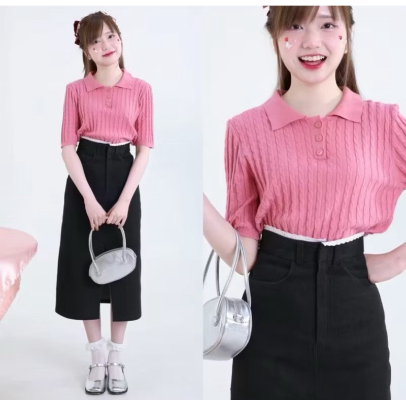 กระโปรงผ้ายีนส์ กระโปรงยาวผ่าหน้าขอบลูกไม้ size s beming ไม่เคยใส่ alice denim collection