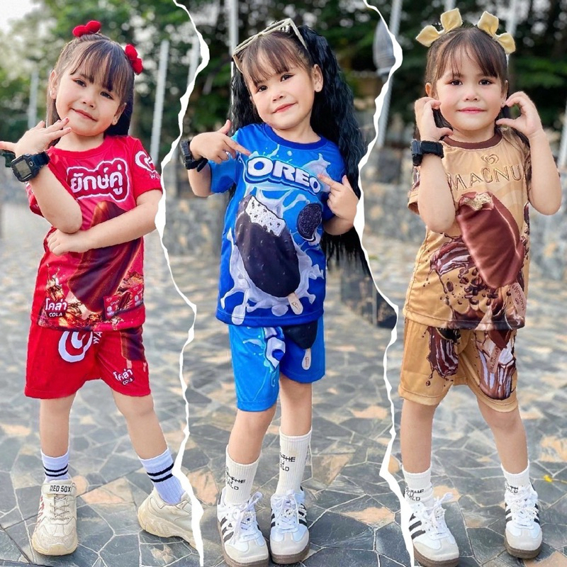 ชุดเซ็ตเด็ก ลายขนม เซ็ต2ชิ้น แขนสั้น ขาสั้น ผ้าไมโครเนื้อเรียบ