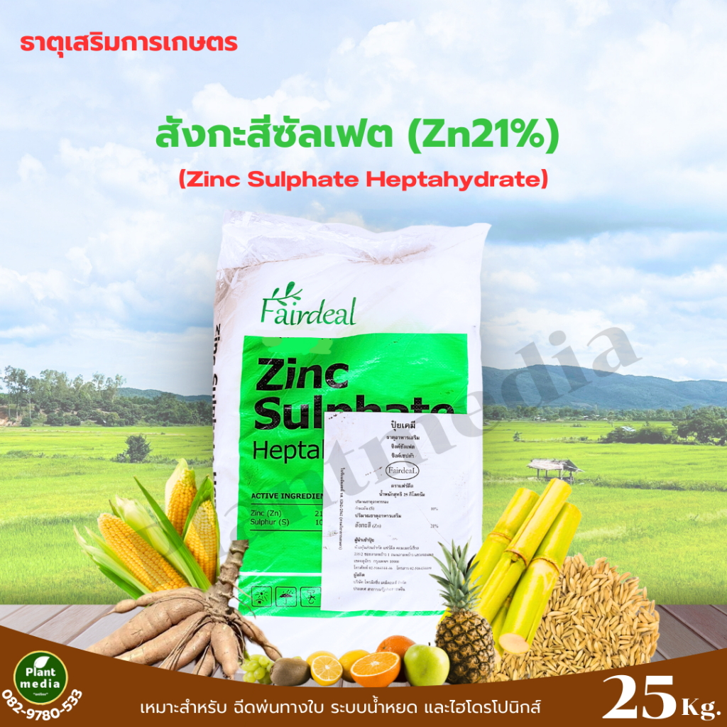 ซิงค์ซัลเฟต สังกะสีซัลเฟต Zinc Sulphate Heptahydrate แบบเกล็ด Zn 21% ZnSO4.7H2O บรรจุ 25 กิโลกรัม