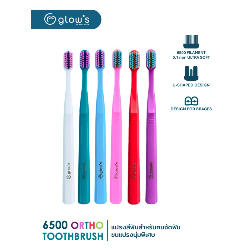 ใหม่ !! แปรงจัดฟัน Glows 6500 Ortho แปรงสำหรับคนจัดฟัน ขนนุ่มพิเศษ (แถม !! แปรงซอกฟัน)