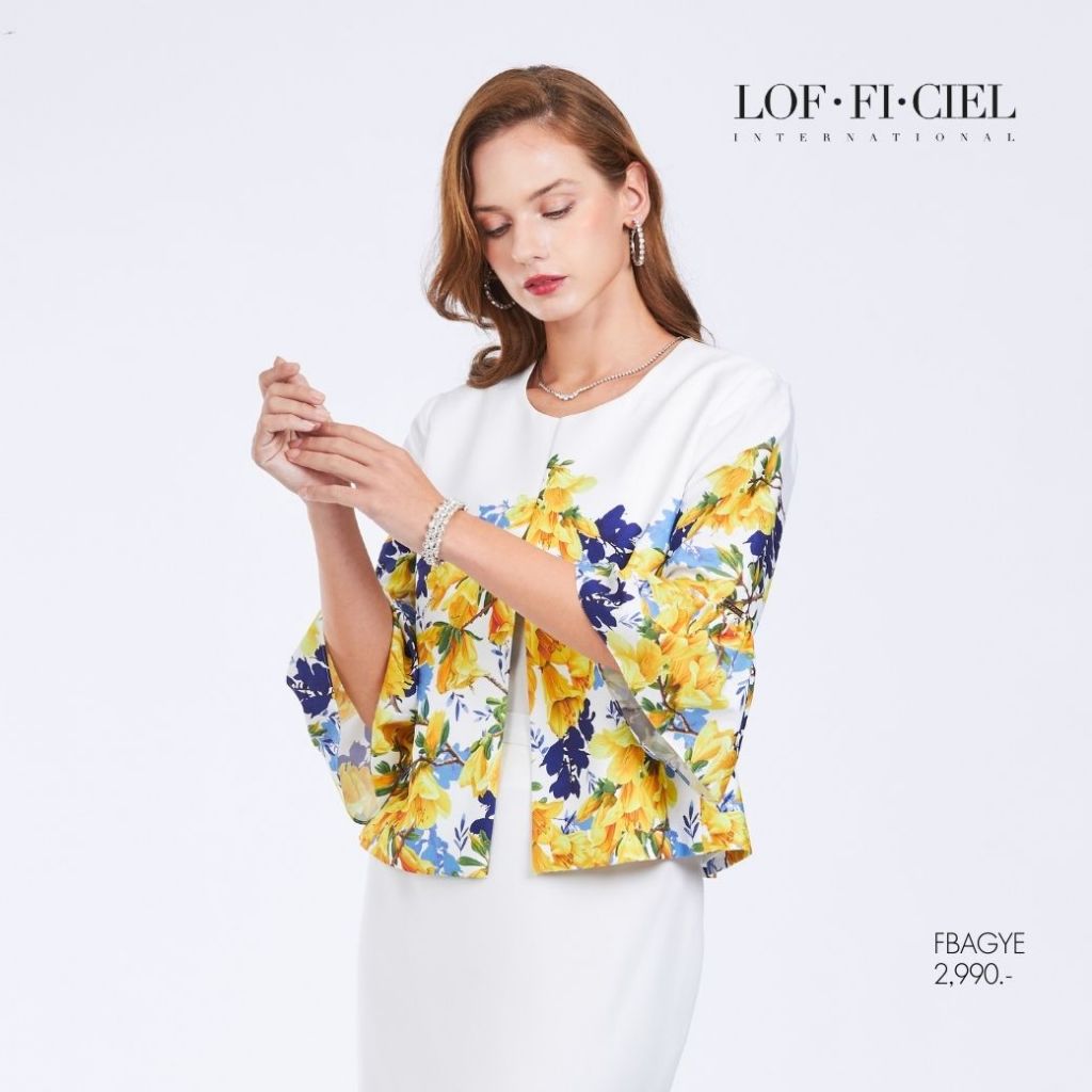 LOF-FI-CIEL แจ็คเก็ตแขนสามส่วน Daylily สีเหลือง พื้นขาว FBAGYE