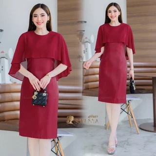 6381::DRESSชุดเดรสผ้าไหมทรงสวยแต่งแขนระบาย Clothing Women ผู้หญิง เสื้อผ้า ชีฟอง กระโปรง