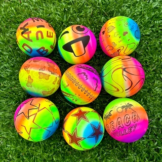 ลูกบอลสีสายรุ้ง คละลาย ขนาด 8-9 นิ้ว (ไม่สูบลมส่ง ไม่มีเข็มแถม) มีตาข่าย Ball ลูกบอลชายหาด ฟุตบอลเด็ก ลูกบอล บอลยาง