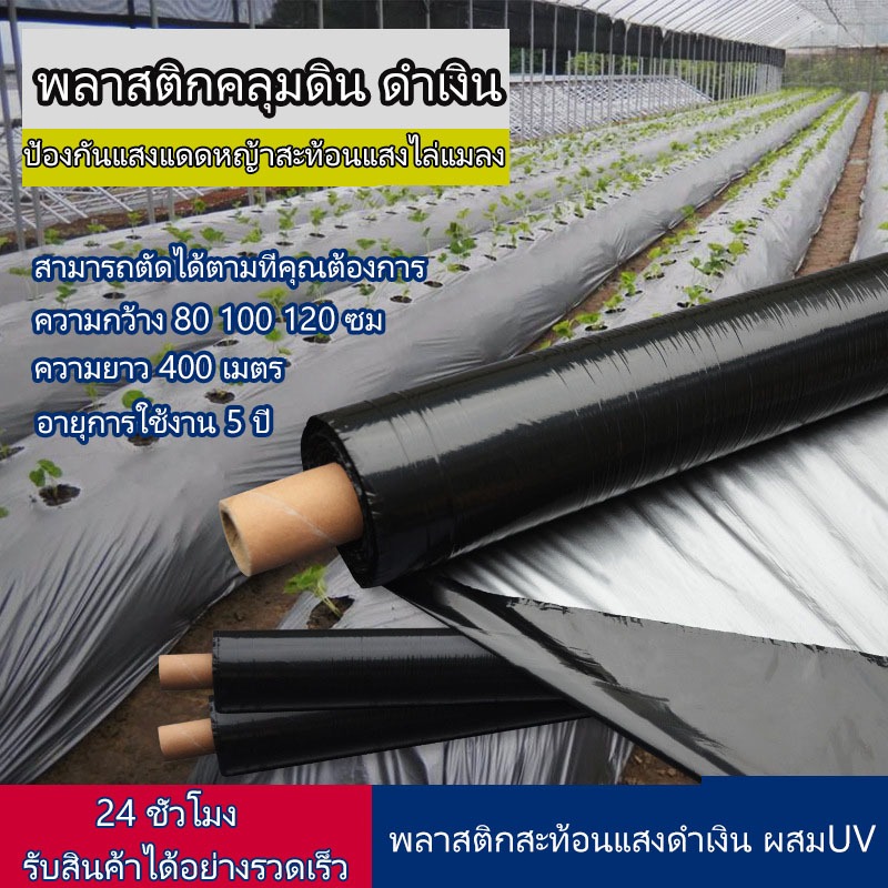 CODพลาสติกคลุมดิน ผ้ายางคลุมดิน (400ม) พลาสติกคลุมแปลง พลาสติกดำเงิน กันวัชพืช ปลูกผัก